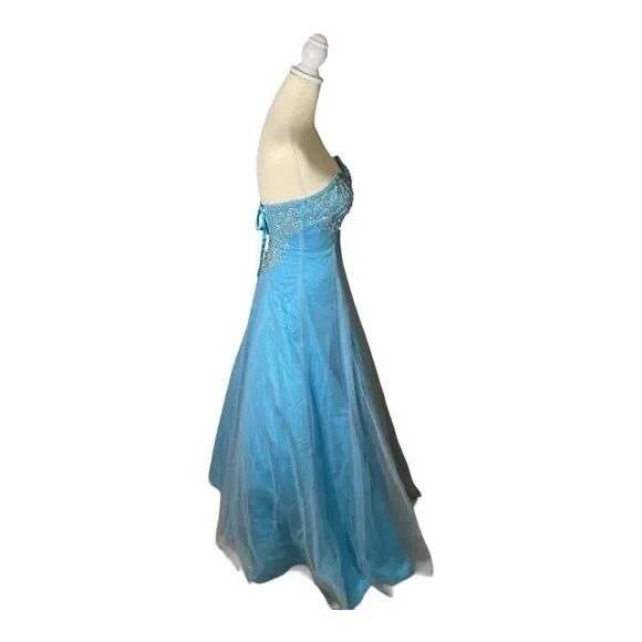 Davids Bridal Beaded Strapless Blue Dress Prom Flower Girl Gown Corset Tulle 0 - Picture 10 of 12